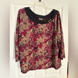 Fashion Bug Women's Floral Blouse - Red and Tan